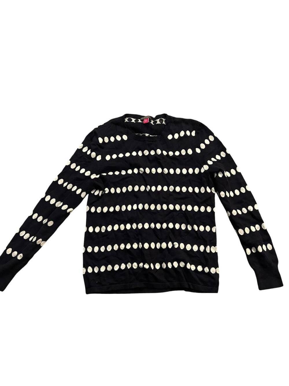 Vince Camuto Black and White Polka Dot Jacquard Crewneck Sweater